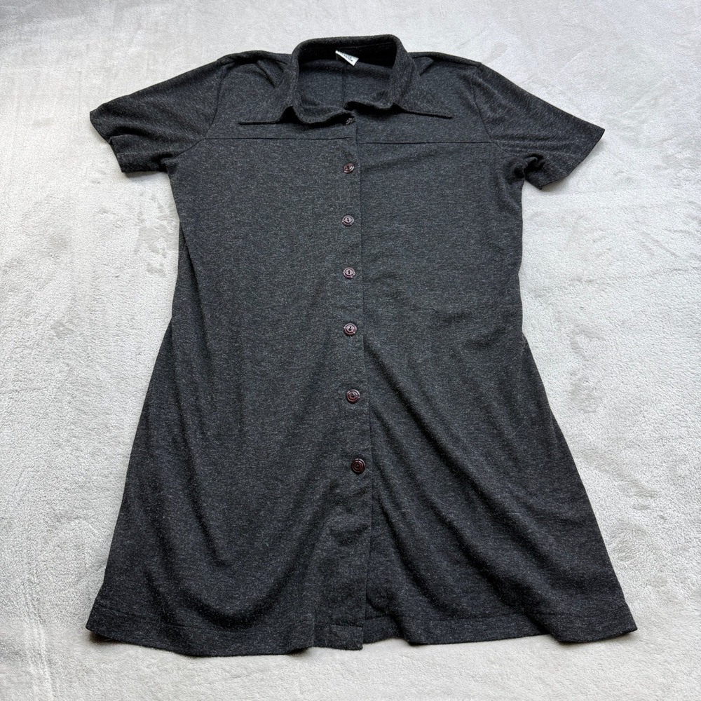 Maggie Lawrence Dress Women L (measured) Gray Short Sleeve Heathered Knit Modest